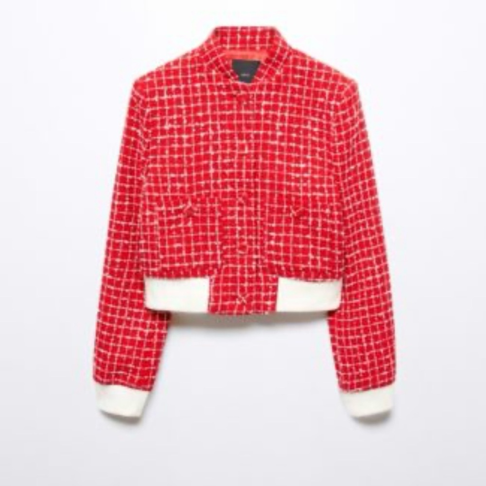 Mango Red and White Checkered Teddy Jacket